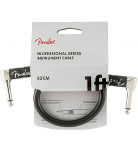Fender 0990820057 Professional Serisi Yama Kablosu (30cm - Siyah Düz/açılı Uç) Pedalboard Aksesuarı Pedal Düzeni İçin İdeal Orta Boy Ara Bağlantı Kablosu