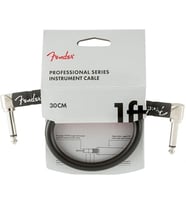 Fender 0990820057 Professional Serisi Yama Kablosu (30cm - Siyah Düz/açılı Uç) Pedalboard Aksesuarı Pedal Düzeni İçin İdeal Orta Boy Ara Bağlantı Kablosu