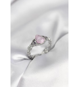 Gümüş Renk Pembe Damla Model Kadın Yüzük