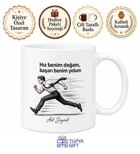 Hızlı Koşan Adam Çizimli Işık Hızında İş Yapan Çalışkan Kupa Bardak Hediye