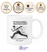 Hızlı Koşan Adam Çizimli Işık Hızında İş Yapan Çalışkan Kupa Bardak Hediye