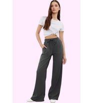Kadın Geniş Paça Lastikli Bel Örme Pantolon Günlük Casual Hafta Sonu Yaz Aylarının Vazgeçilmezi (Antrasit)