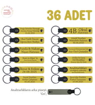 Sarı & Gri, Eğitmenden Öğrencilere Hediye 36'lı Set, Kişiselleştirilebilir İsimli Anahtarlık