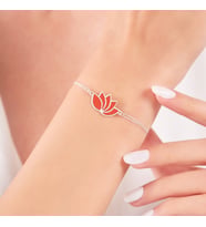 925 Ayar Gümüş Mineli Turuncu Renk Lotus Tasarımlı Kadın Bileklik