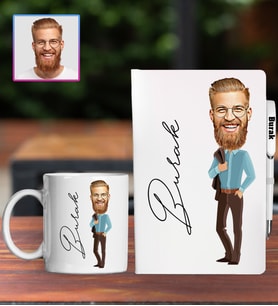 Kişiye Özel Karikatür Tasarım Defter Kalem Kupa Hediye Seti 96219