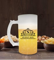 BK Gift Kişiye Özel İsimli Buzlu Cam Bira Bardağı 50cl-12 (Beyaz)