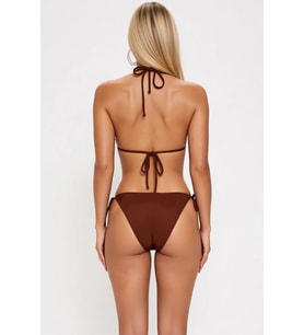 Kadın Bikini Takımı Üçgen Kaplı Düz Desen Normal Bel Slip ve Bağlamalı Alt Dalgıç Örme Kumaş