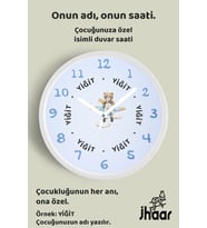 İsme Özel Helikopter Süren Ayı Çocuk Odası Duvar Saati Orta Boy 30 cm Beyaz Camlı Sessiz