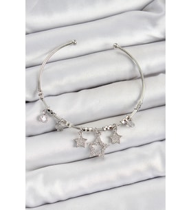 Pirinç Zirkon Taşlı Yıldız Model Gümüş Renk Charm Bileklik 5886 - SSSSSS1393-1822
