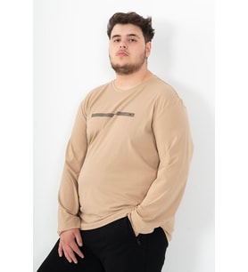 Maraton Büyük Beden Erkek Bisiklet Yaka Açık Vizon Sweatshirt