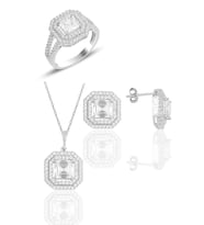 Söğütlü Silver Gümüş rodyumlu özel tasarım baget kesim zirkon taşlı üçlü set