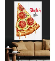 Dilimli Pizza Eskiz Resmi Dekoratif Kanvas - Mdf Ahşap Tablo