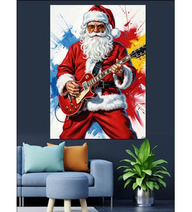 Noel Baba Gitar Çalıyor Rock Dekoratif Kanvas - Mdf Ahşap Tablo