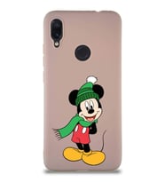 Xiaomi Redmi Note 7 Pro Soft Premier Kapak Mickey Mouse-G Tasarımlı Silikon Kılıf - Pudra (Şeffaf)