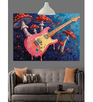 Pembe Elektro Gitar Müzik Dekoratif Kanvas - Mdf Ahşap Tablo