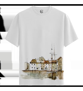 Harbor Town - %100 Pamuklu Kadın Beyaz Tişört - Premium Quality