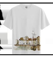 Harbor Town - %100 Pamuklu Kadın Beyaz Tişört - Premium Quality (Siyah - Beyaz)