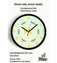 İsme Özel Soyut Ay Çocuk Odası Duvar Saati Orta Boy 30 cm Siyah Camlı Sessiz