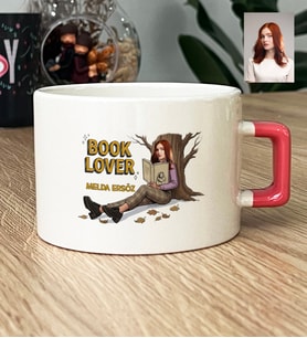 Kişiye Özel Karikatürlü Book Lover Lüks Fincan Doğum Günü Hediyesi