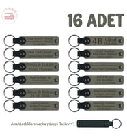 Kül Gri, Okul Törenleri İçin Öğretmen İsmi Yazılı 16'lı Set, Hediyelik Hatıra Anı Anahtarlığı
