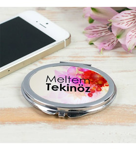 Kişiye Özel İsme Özel Metal Yuvarlak Makyaj Aynası