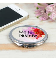 Kişiye Özel İsme Özel Metal Yuvarlak Makyaj Aynası