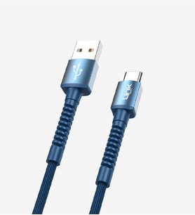 K552 Safe 3A Örgülü Metal Başlı USB'den Type-C'ye Şarj Kablosu Mavi