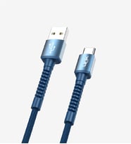 K552 Safe 3A Örgülü Metal Başlı USB'den Type-C'ye Şarj Kablosu Mavi