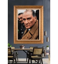 Altın Varaklı Çerçeveli Paspartulu Atatürk Tablo TR1346 (Gold)