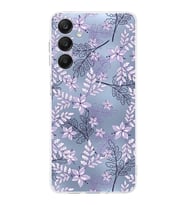 PrintiFy Samsung A25 Uyumlu Kamera Korumalı Floral Lila Tasarımlı Şeffaf Silikon Kılıf