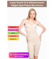 Premium Lazer Kesim İz İç Göstermeyen Kaymaz Toparlayıcı Şekillendirici Göğsü Açık Paçalı Boy Korse (Bej)