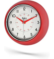 Serisi Tasarım Metal Kadranlı Bombeli Cam Özellikli 25 Cm Ev Ofis Saati Kırmızı, 25Cm