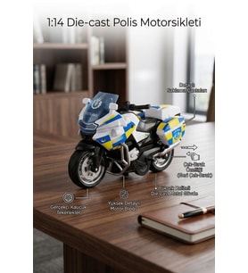 1:14 Ölçekli Die-Cast Metal Çek-Bırak Polis Motosikleti
