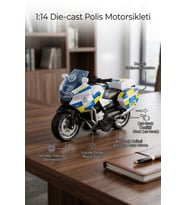 1:14 Ölçekli Die-Cast Metal Çek-Bırak Polis Motosikleti
