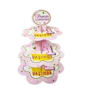 1 Yaş Kız Karton Cupcake Kek Standı 3 Katlı-