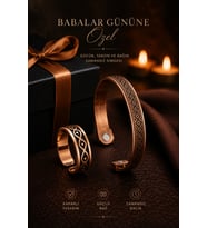Babalar Günü Hediye Seti Erkek Bakır Mıknatıslı Bileklik Desenli Yüzük 2'li Set Hediye Kutulu Saf Bakır El Yapımı