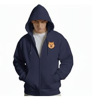 Erkek Pomeranian Baskılı Oversize Fermuarlı Hoodie (Lacivert)