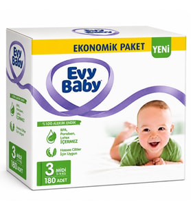 Evy Baby Bebek Bezi 3 Beden 5-9 KG Midi 180 Adet Süper Ekonomik Mega Pk