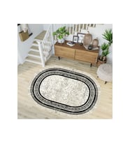 Eliana Home Baskılı, Yıkanabilir Kaymaz Taban Oval Halı LNA7201-SD1044 100x150 cm (Bej)