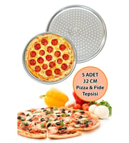 Nishev Premium 32cm Delikli Pizza, Lahmacun & Pide Tepsisi Seti – 5 Parça