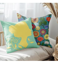 eJOYA Kadın Ve Çiçek Tasarımlı 2'li Yastık İçi Ve Kırlent Kılıfı 45cm 113483