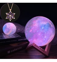 Dekoratif Ayaklı  3D Galaksi Gece lambası 12cm Ve Lotus Çiçeği Kolye