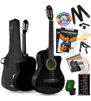 Fourtune Luca CW-200BK Kesik Kasa Siyah Klasik Gitar Seti 4/4 Sap Ayarlı (Cutaway)