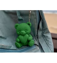 3D Baskı Kalpli Örgü Ayıcık Anahtarlık - Sevimli Çanta Süsü-Yeşil