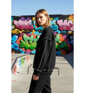 Kadın Bisiklet Yaka Düşük Kol Oversize Karyoka Dikişli Sweatshirt Fonksiyonel Dayanıklı Şık