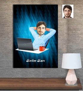 Kişiye Özel Karikatür Baskılı Ahşap Tablo Öğretmen Erkek-11 30x40