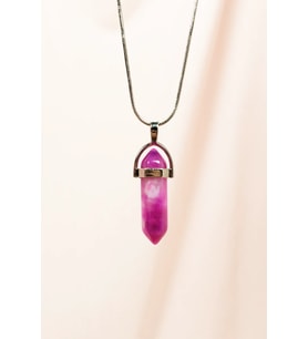 Pembe Akit Doğal Taşı Zincirli El Yapımı Tasarımlı Kolye Uç: 3,5 cm Zincir: 20 cm Kutulu