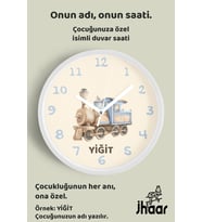 İsme Özel Tren Çocuk Odası Duvar Saati Orta Boy 30 cm Beyaz Camlı Sessiz
