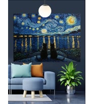 Van Gogh Yıldızlı Gece Dekoratif Kanvas - Mdf Ahşap Tablo
