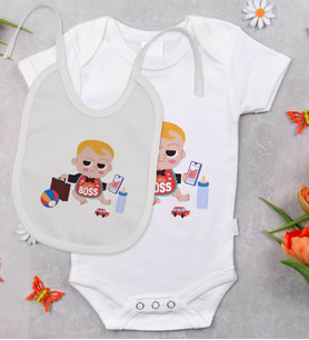 BK Kids Little Boss Tasarımlı Bebek Body Zıbın ve Mama Önlüğü Hediye Seti - Model 1